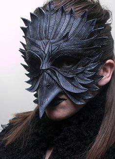 DESCRIPTION: This mask features a multiple layered feather pattern, giving a realistic bird look and feel. COLOR: The color of this mask is primary black with gray highlights SIZE: Each mask is molded to a Adult Male Sized mannequin head, so should fit most. Additionally, as this is a Raven Mask, Gray Highlights, Crow Mask, Bird Masks, Black Raven, Mask Masquerade, Costume Masks, Leather Mask, Cool Masks