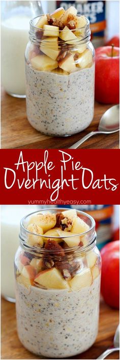 apple pie overnight oatmeal in a glass jar