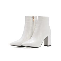 Color: White, Size: 32 Shoes Women 2022, Party Shoes Women, Female Boots, Boots Party, Print Block, Women Ankle Boots, Classic Heels, Pu Heels, Martin Boots