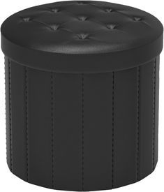 a black leather stool with buttons on it