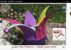 an image of a flower pot made out of fabric and paper with the words jester hat pattern - make your own