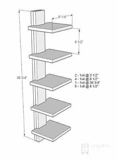 three shelves with measurements for each shelf in the same size and width, along with an additional height