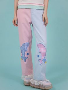 The price is for a pair of pants only, others are not included.  Garment Size   	 		 			Size 			S 			M 		 		 			Full Length 			102 			104 		 		 			Waist 			64+ 			66+ 		 		 			Thigh 			58 			60 		 		 			Hips 			91 			95 Teddy Outfit, Blue Contrast Color, Design Pants, Lace Cuffs, Loose Trousers, Style Savvy, Loose Pants, Girly Fashion, Fashion Books