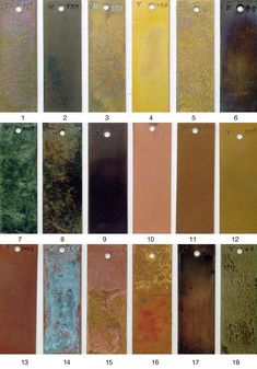 the different colors of metal sheeting are shown in this chart, with each color and size