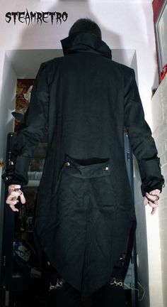 "mens gothic style tailcoat, excellent addition to the wardrobe of the descerning Goth, Vampire, metalhead, equally top apparel for EBM, coldwave, darkwave, postpunk etc! Or maybe you want to stand out from the crowd at the Theatre or your next music festival! This is our top selling mens item of clothing at our \"live\" events. Has the appearance of a waistcoat with overcoat, but its all one piece with a front zipper. Get the formal look but with all the comfort of a modern jacket! ** please no Medieval Style Outerwear For Halloween, Medieval Long Sleeve Outerwear For Alternative Fashion, Medieval Long Coat For Halloween, Alternative Black Outerwear For Costume Party, Alternative Style Black Outerwear For Costume Party, Black Steampunk Outerwear For Halloween, Gothic Outerwear For Larp In Fall, Black Outerwear For Larp Halloween, Black Vampire Style Outerwear For Costume Party