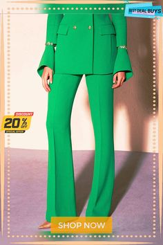 Plain Regular Fit Elegant Fashion Pants Tailored Wide Leg Green Bottoms, Green Tailored Wide Leg Bottoms, Tailored High-waisted Green Pants, Green Tailored High-waisted Pants, Tailored Green Wide Leg Pants For Spring, Spring Stretch Full-length Pantsuit, Spring Stretch Full Length Pantsuit, Tailored Full-length Green Bottoms, Wide Leg Dress Pants With Pockets For Parties