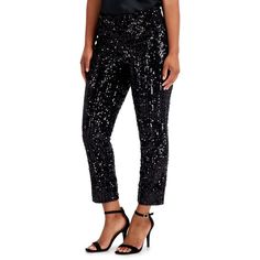 You're Ready For Any Special Occasion With These Glistening Charter Club Pants, Covered In Sparkling Sequins On Soft Velvet. Approx. Model Height Is 5'10" And She Is Wearing A Size Small Approx. Inseam: 28" Rise: Approx. 10-1/4"; Skinny Leg Pull-On Styling Pockets At Front Shell: Polyester/Spandex; Lining: Polyester; Panel: Nylon/Spandex Machine Washable Imported Fitted Ankle-length Party Pants, Black Sequined Straight Leg Pants, Fitted Holiday Trousers, Holiday Trousers For Night Out, Elegant Ankle-length Pants For Party, Chic Bottoms For Date Night And Holiday Season, Chic Bottoms For Date Night And Holiday, Chic Straight Leg Pants For Party Season, Black Tapered Leg Evening Pants