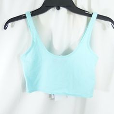 New With Tags Light Blue Fitted Cropped Top, Light Blue Fitted Cotton Crop Top, Fitted Light Blue Seamless Crop Top, Blue Bra-friendly Camisole Crop Top, Light Blue Seamless Sleeveless Crop Top, Bralette Crop Top, Bralette, Light Blue, Topshop