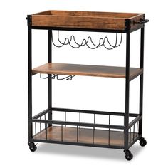 a wooden and metal cart with two shelves