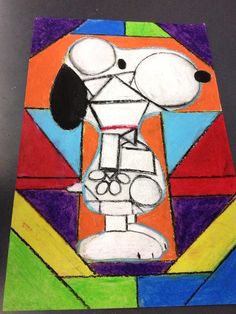 a drawing of a dog on a colorful background