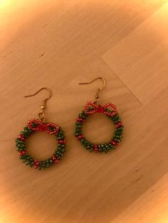 Christmas Wreath Beaded Hypoallergenic Earrings Wreath Beaded Earrings, Christmas Gift Beaded Earrings, Colorful Beads Christmas Earrings Gift, Christmas Dangle Beaded Earrings With Colorful Beads, Beaded Christmas Wreath Earrings, Christmas Beaded Earrings, Beaded Christmas Earrings, Brick Stitch Pattern Earring, Christmas Beading