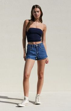 PacSun Dark Indigo Denim Mom Shorts | PacSun Crop Top And Jean Shorts, Pacsun Outfits, School Wishlist, Pacsun Mom Jeans, Denim Mom Shorts, Mid Rise Jean Shorts, Mom Jeans Shorts, Indigo Denim, 2024 Christmas