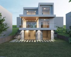 an image of a modern house in the evening