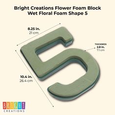 the bright creations flower foam block 5 is shown with measurements for each letter and number