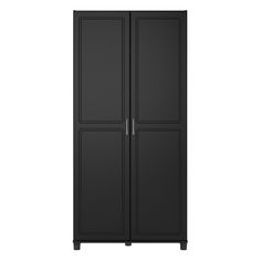 a tall black cabinet with two doors