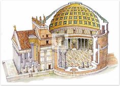 a drawing of a building with a dome on top