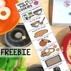 FREE Visual Cookie Recipe for dramatic play. Tips & tricks to set up your dramatic play center in your preschool, pre-k, and kindergarten classroom. Grocery Dramatic Play Preschool, Christmas Cookie Dramatic Play Center, Bakery Theme Preschool Activities, Cookie Dramatic Play Center, Bakery Dramatic Play Center, Gingerbread Cookie Dramatic Play, Bakery Dramatic Play Preschool Free Printable, Dramatic Play Recipe Cards, Christmas Cookie Dramatic Play