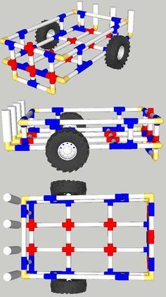 an image of a truck made out of legos and plastic blocks, with wheels on each side