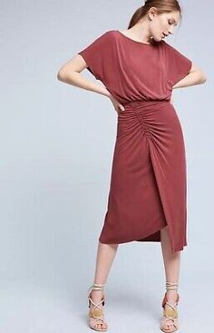 NWT Moulinette Soeurs Etta Ruched Midi Dress Size Small Wine Red Anthropologie  | eBay Casual Fitted Draped Midi Dress, Casual Draped Midi Dress For Spring, V-neck Ruched Midi Dress, Red Ruched Knee-length Midi Dress, Multicolor Ruched V-neck Midi Dress, Multicolor Ruched Midi Dress With V-neck, Red Stretch V-neck Midi Dress, Ruched Midi Dress, Wine Red