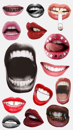 many different types of lips and mouths with stars on the top, bottom, middle, and lower lip