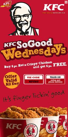 an advertisement for kfc's fried chicken good wednesdays