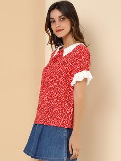 Shop Allegra K for Contrast Doll Collar Polka Dots Tops Short Sleeve Blouse you are looking for, get more women's Blouses for yourself. Order now! Free Returns！ Polka Dots Tops, Peter Pan Collar Shirt, White Wide Leg Pants, Doll Collar, Tops Short Sleeve, Polka Dot Shorts, Sleeves Blouse, Contrast Collar, Polka Dot Blouse