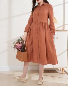 Shirt dress, linen dress, spring dress women, beach dress, boho dress, Long linen dress，long sleeve linen dress Free Linen Dress Pattern, Casual Linen Fall Dress, Bohemian Long Sleeve Linen Dress, Chic Brown Linen Dress For Spring, Bohemian Long Sleeve Linen Dress For Summer, Bohemian Long Sleeve Linen Summer Dress, Summer Bohemian Long Sleeve Linen Dress, Vintage Linen Dress For Spring, Spring Vintage Linen Dress