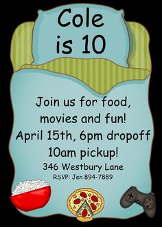 this is an image of a flyer for a movie and fun event with food items