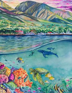 an underwater scene with fish, corals and other marine life