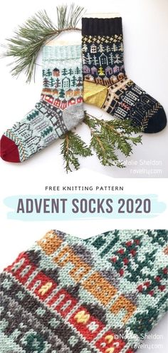 Advent Socks 2020 Free Knitting Pattern The Christmas countdown is coming soonIf you want to make the waiting time even more enjoyablestart working on this lovely pattern by Natalie Sheldon. Advent Socks Knitting, Advent Socks Pattern, Cabin Socks Knitting Pattern, Christmas Sock Knitting Pattern, Knitting Patterns Free Christmas, Cottage Core Knitting, Christmas Socks Knitting Pattern, Knitting Patterns Gifts, Advent Knitting Patterns