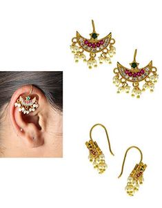 Indian Earcuffs, Gold Earrings Aesthetic Indian, Bugudi Ear Piercing, Gold Earcuffs Earrings Indian, Bugudi Ear, Koppu Designs Gold, Bugdi Earring Design, Bugdi Earrings Gold, Koppu Designs