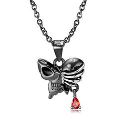 Our creative Custom Engravable Halloween Black Skull Charm Necklace is suitable for everyday wear fine jewelry. Personalize the back of the pendant with names or any text of your choice in local languages and unique symbols which make the it a perfect Halloween's fun gift for women and kids.  Material: Anti-allergic Go Wind Chain, Butterfly Skeleton, Halloween Butterfly, Gothic Necklaces, Butterfly Skull, Skeleton Necklace, Unique Symbols, Halloween Necklace, Friend Jewelry