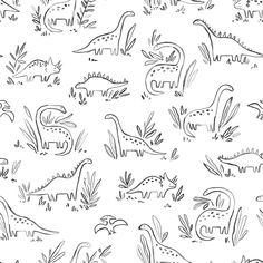 an image of dinosaurs and plants in black and white with the words dino on it