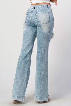 *"NEW STRETCH DENIM"** MID-HIGH DISTRESSED WIDE LEG BOYFRIEND Distressed Trouser 32" Inseam Run 1 size small, SIZE UP! Acid Washed Jeans, Acid Wash Jeans, Denim Collection, Distressed Denim Jeans, Straight Leg Denim, Denim Trousers, Washed Jeans, Acid Wash, Distressed Denim