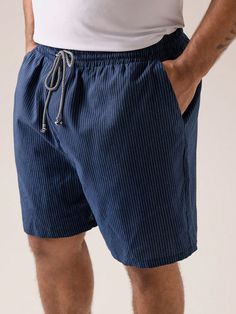 Men's Plus Size Casual Woven Striped Mid-Waist Drawstring Straight Shorts, Summer And Daily Wear Going Out Casual Color Block Shorts, For Husband, Boyfriend Gifts Blue Casual   Woven Fabric Plain Straight Leg Non-Stretch  Men Plus Size Clothing, size features are:Bust: ,Length: ,Sleeve Length: Beachwear Bottoms For Leisure With Short Length, Beachwear Bottoms For Leisure, Short Length, Short Beachwear Bottoms For Leisure, Short Length Beachwear Bottoms For Leisure, Casual Beachwear Bottoms With Elastic Waistband, Beachwear Bottoms With Elastic Waistband For Leisure, Cotton Beachwear Bottoms For Leisure, Color Block Shorts, Gifts Blue