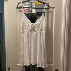 Forever 21 White Dress With Tie Front, Size Large. Material Is 100% Polyester. New With Tags, Originally $19.90. Zip Up Back And Adjustable Straps. Forever 21 Mini Dress For Brunch, Casual Forever 21 Mini Dress For Brunch, Casual Brunch Mini Dress By Forever 21, Forever 21 V-neck Mini Dress For Day Out, Forever 21 Spaghetti Strap Mini Dress For Brunch, Forever 21 V-neck Dress For Day Out, White Forever 21 Mini Dress For Brunch, Chic White Mini Dress From Forever 21, Chic White Mini Dress By Forever 21