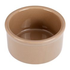 a brown bowl is shown on a white background with the lid down and it's bottom half empty