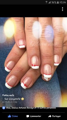 Red Tip French Manicure, Bowtie Nails, Holiday Nail Designs Christmas, Red French Nails Design, Christmas French Manicure, Nail Art Creative, Boring Nails, Gel Nail Art Designs