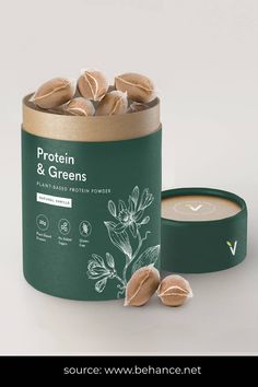 an open canister filled with almonds next to it