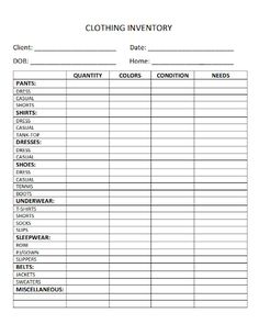 the clothing inventory sheet is shown in this image, it shows that there are many items for