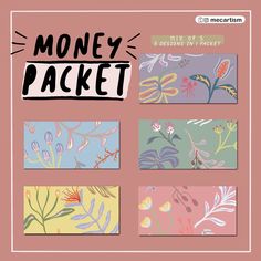 an image of money packet with flowers and plants on it, including the word'money pack '