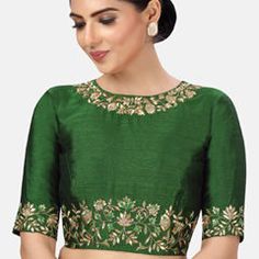 Green color Blouse in Dupion Silk fabric with Embroidered work Boat Neck Saree Blouse, Embroidered Saree Blouse, Sari Design, Silk Saree Banarasi, Embroidered Saree, Indian Wedding Wear, Party Kleidung, Sari Blouse, Art Silk Sarees