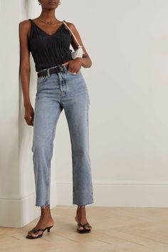 TOTEME + NET SUSTAIN Classic Cut high-rise straight-leg organic jeans | NET-A-PORTER Net Sustain, Latest Jeans, Flat Dress Shoes, Dress Flats, Frayed Jeans, Break In, Party Looks, Everyday Wardrobe, Cut Jeans