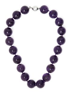 Amethyst 18K White Gold Secure Clasp Stone Carat: 1000ct. (carats) I 20 round balls- + 45cm length Size: 20mm, 45cm length One of a Kind Designed & Handmade US & Brazil Amethyst Necklace, Brazil, Amethyst, White Gold, Stone, Gold, White