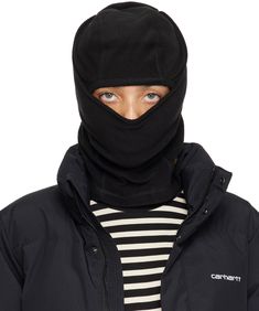 Polyester fleece balaclava in black. · Layered construction · Logo flag at hem Face masks and face coverings are final sale and are not eligible for return or exchange. Supplier color: Black Black Hooded Balaclava For Protection, Black Fleece-lined Full Face Balaclava, Black Full Face Balaclava With Fleece Lining, Black Full Face Techwear Balaclava, Black Full Face Balaclava Techwear, Black Full Face Balaclava In Techwear Style, Solid Windproof Balaclava For Streetwear, Black Full Face Balaclava For Cold Weather, Black Casual Balaclava For Protection