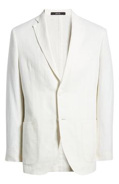 Elevate your wardrobe with this sport coat cut from breathable linen in a single-breasted silhouette with contemporary patch pockets. 28 1/2" length (size 40) Notched collar Lined 100% linen Dry clean Imported Formal Linen Sport Coat With Pockets, Classic Linen Blazer With Patch Pockets, Classic Linen Blazer With Pockets, Formal Linen Outerwear With Patch Pockets, Tailored Linen Sport Coat With Pockets, Tailored Linen Blazer With Patch Pockets, Business Casual Linen Blazer With Patch Pockets, Linen Blazer With Patch Pockets For Business Casual, Tailored Linen Sport Coat With Patch Pockets