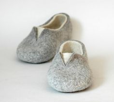 Felted slippers  Grey White Natural Unisex Cozy White Closed Toe Slippers, White Comfortable Slippers With Soft Sole, Comfortable White Slippers With Soft Sole, Gray Closed Toe Slippers With Rubber Sole, White Round Toe Slippers As Gift, Handmade White Slippers With Round Toe, White Comfortable Slippers For Gift, Gray Closed Toe Indoor Slippers, White Round Toe Slippers Gift