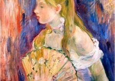 a painting of a girl with a fan