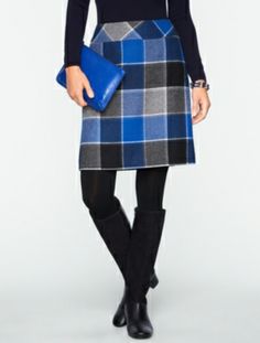 Cobalt buffalo plaid skirt talbots Buffalo Plaid Skirt, Petite Plus Size, Trendy Mom, All Black Outfit, Women's Skirts