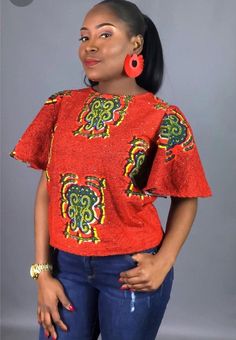 Top is available in different print. It's waist length and can be one on pants / jeans / skirt . Top is very comfee😊 Available in different sizes as well. For personalization, kindly message me immediately you place your order.... Orange Stretch Crop Top With Short Sleeves, Trendy Orange Short Sleeve Crop Top, Casual Party Tops With Bell Sleeves, African Print Top, Ankara Blouse, African Blouses, Ankara Tops, African American Fashion, African Tops